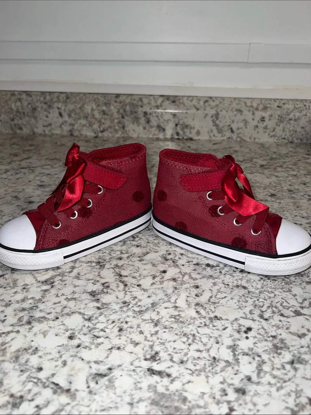 Converse Kids Red High-Top Sneakers with Satin Bow